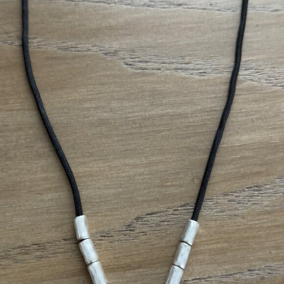 Handmade Black Cord Necklace Silver Tone Turquoise Color Beads Hook Clasp NOTE - Picture 5 of 10